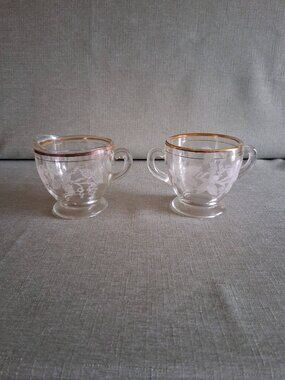 Glass Clear Depression Frosted Fruits Sugar Bowl & Creamer Set